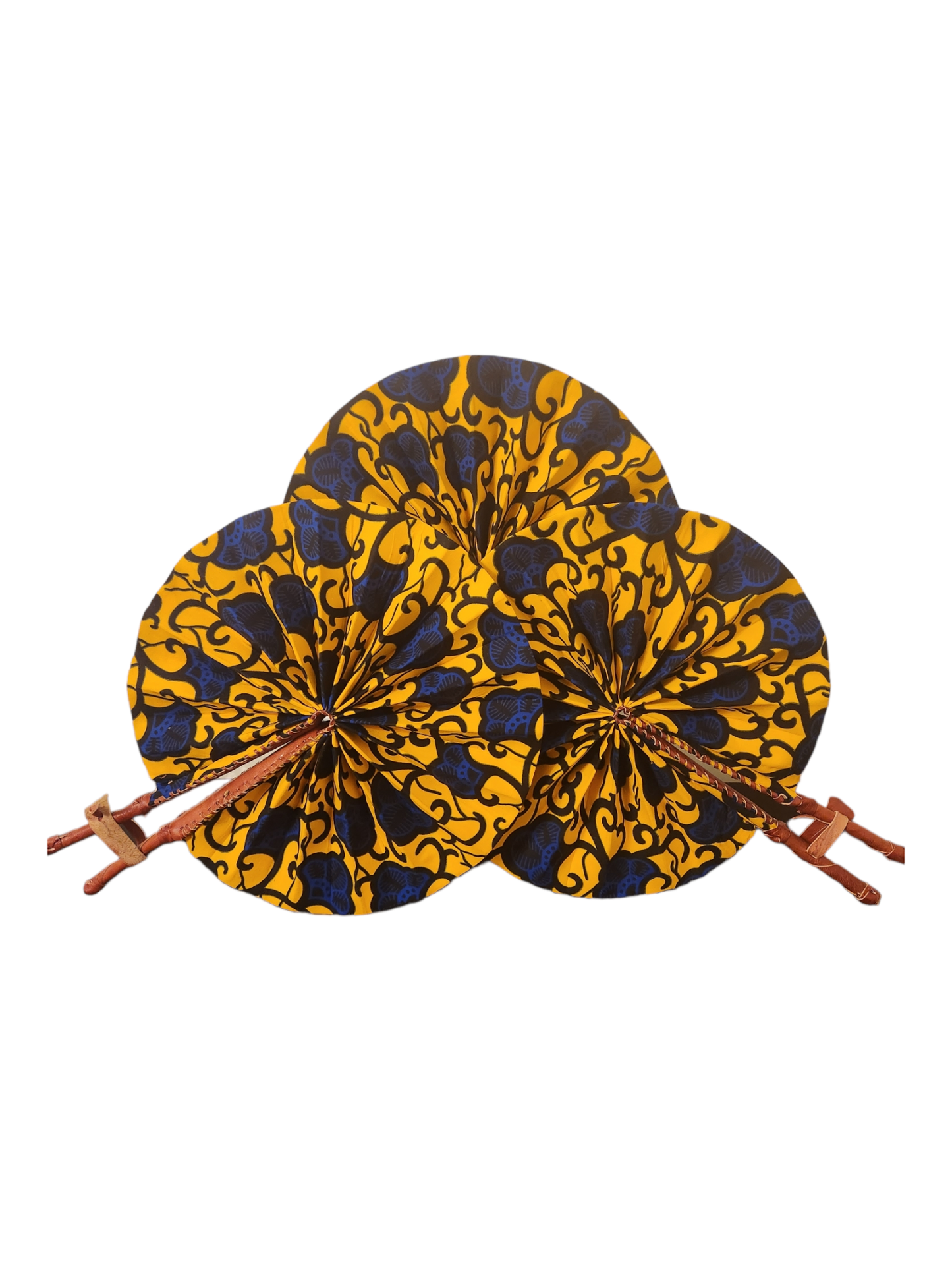 Ankara Fan - Yellow with Blue Flowers