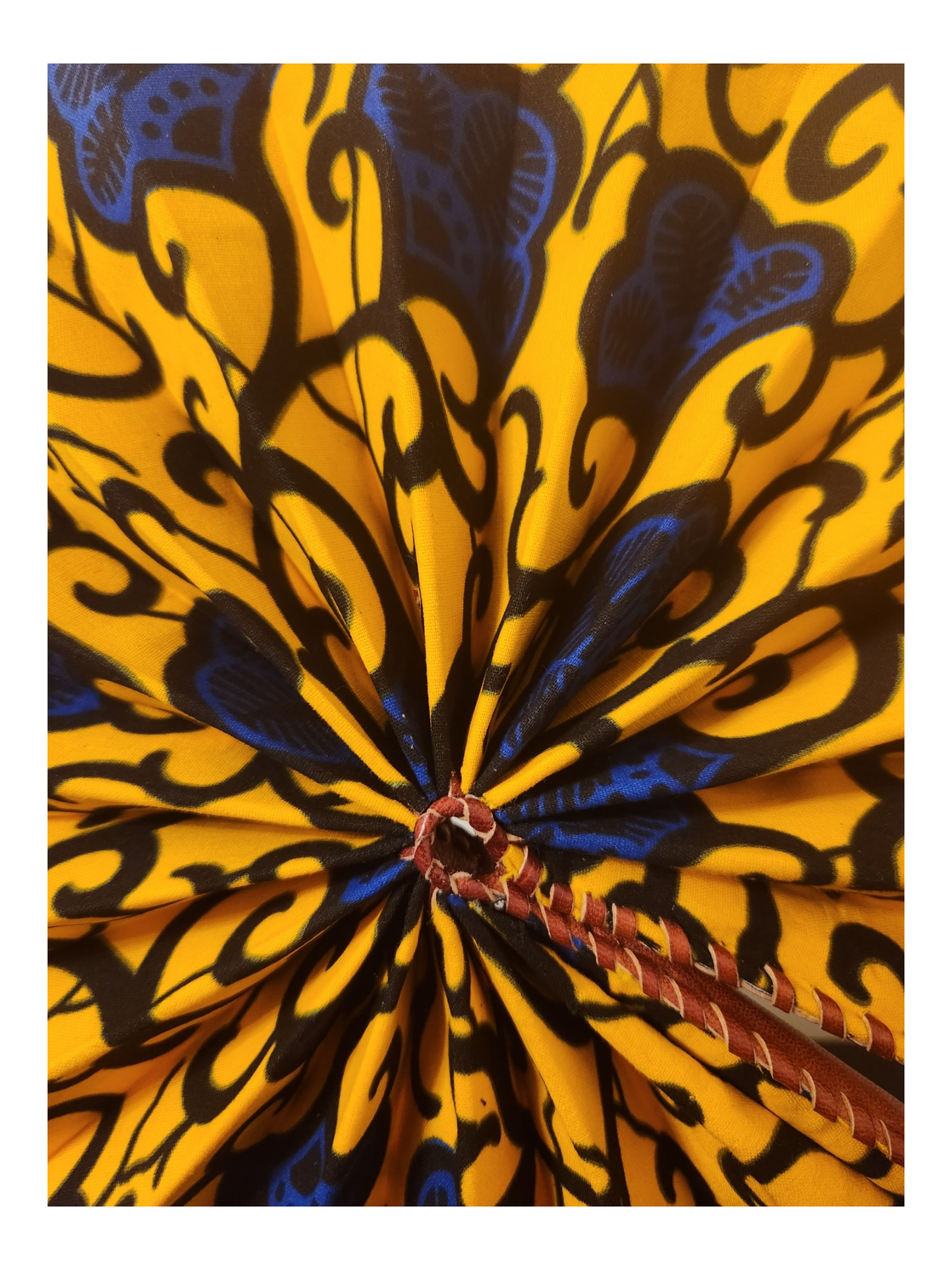 Ankara Fan - Yellow with Blue Flowers
