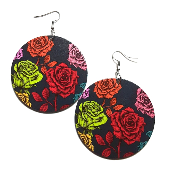 Earrings Vintage Neon Roses Statement