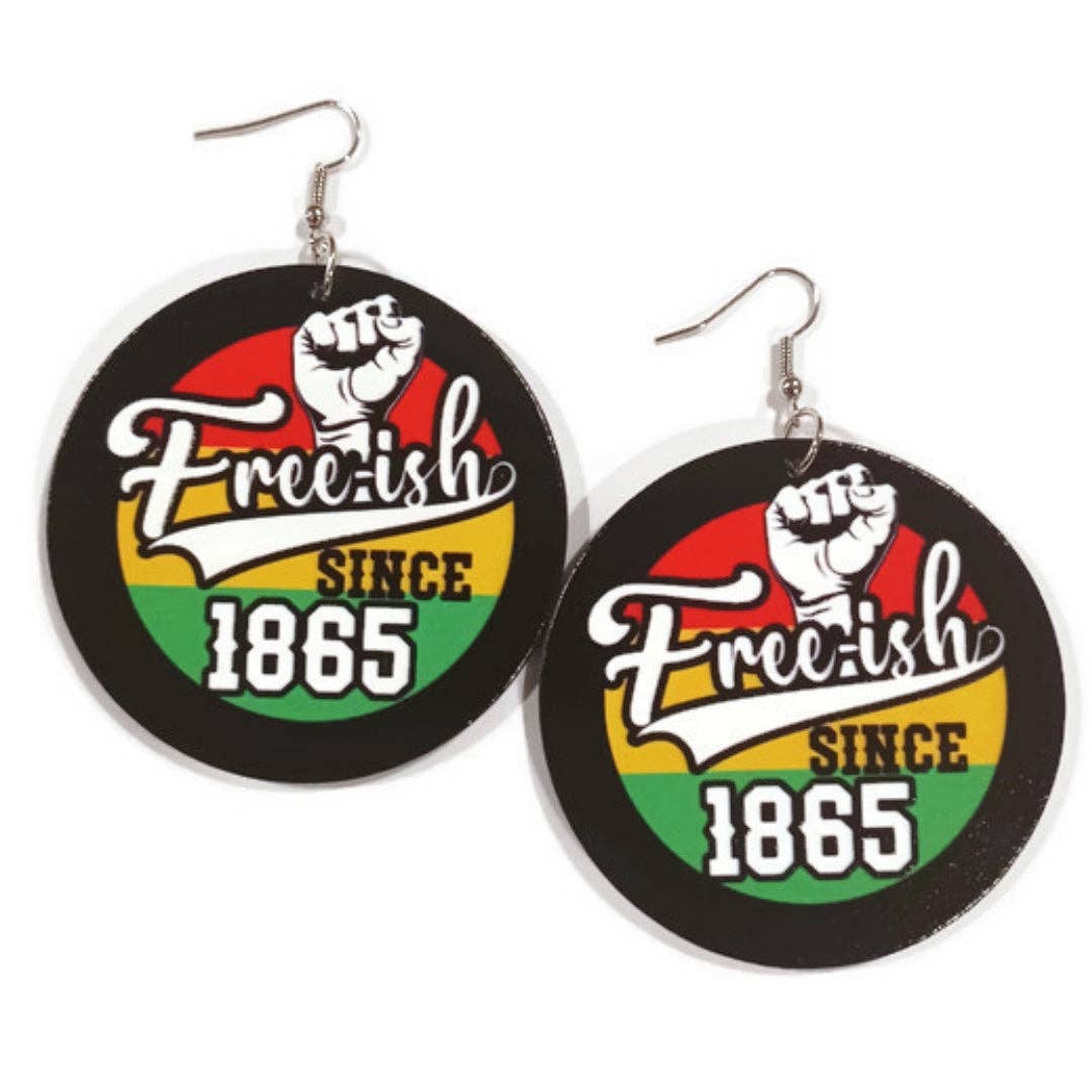 Earrings Power Fist Freeish Since 1865 Statement Dangle Wood
