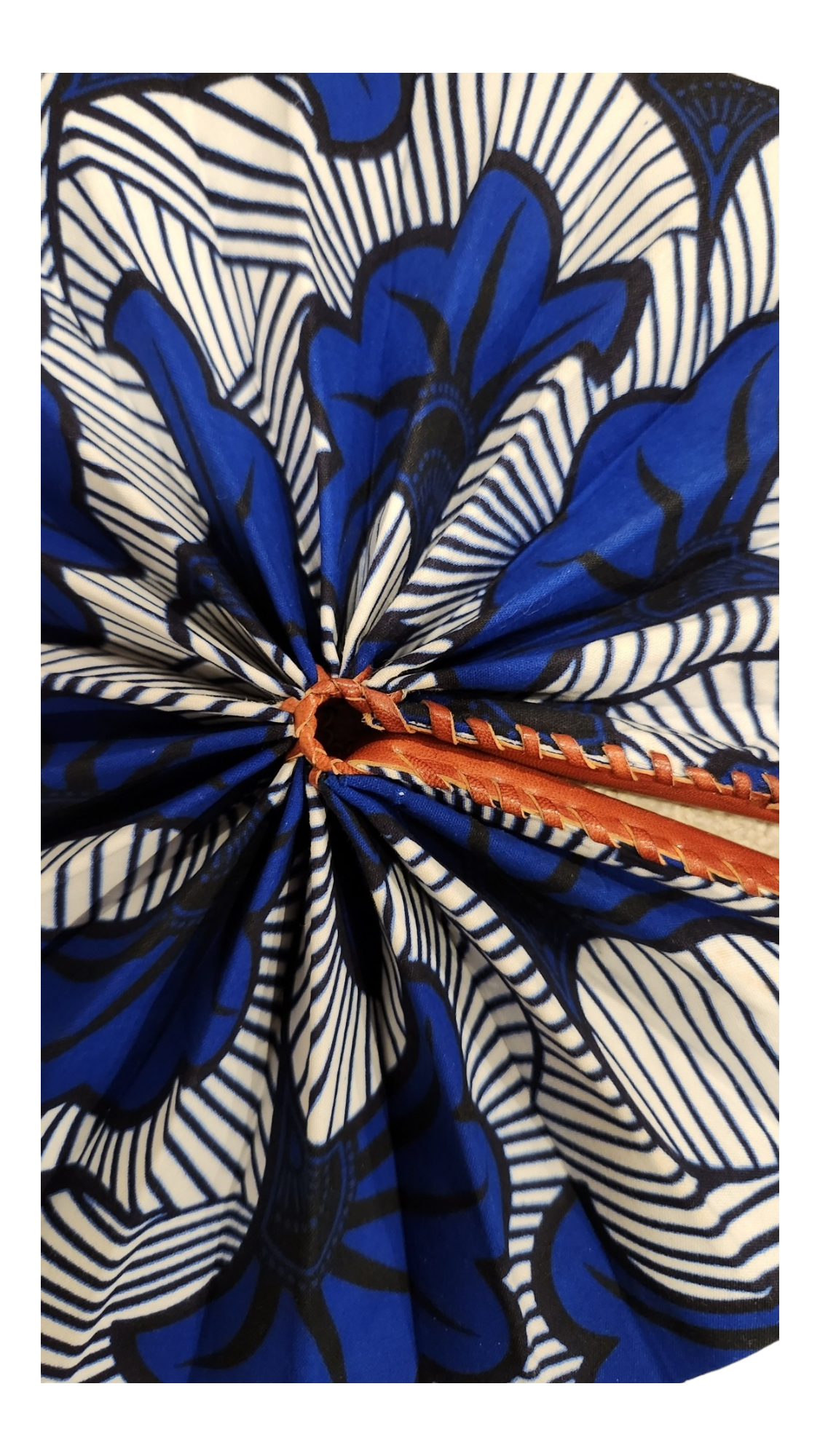Ankara Fan - White Stripes with Blue Flowers