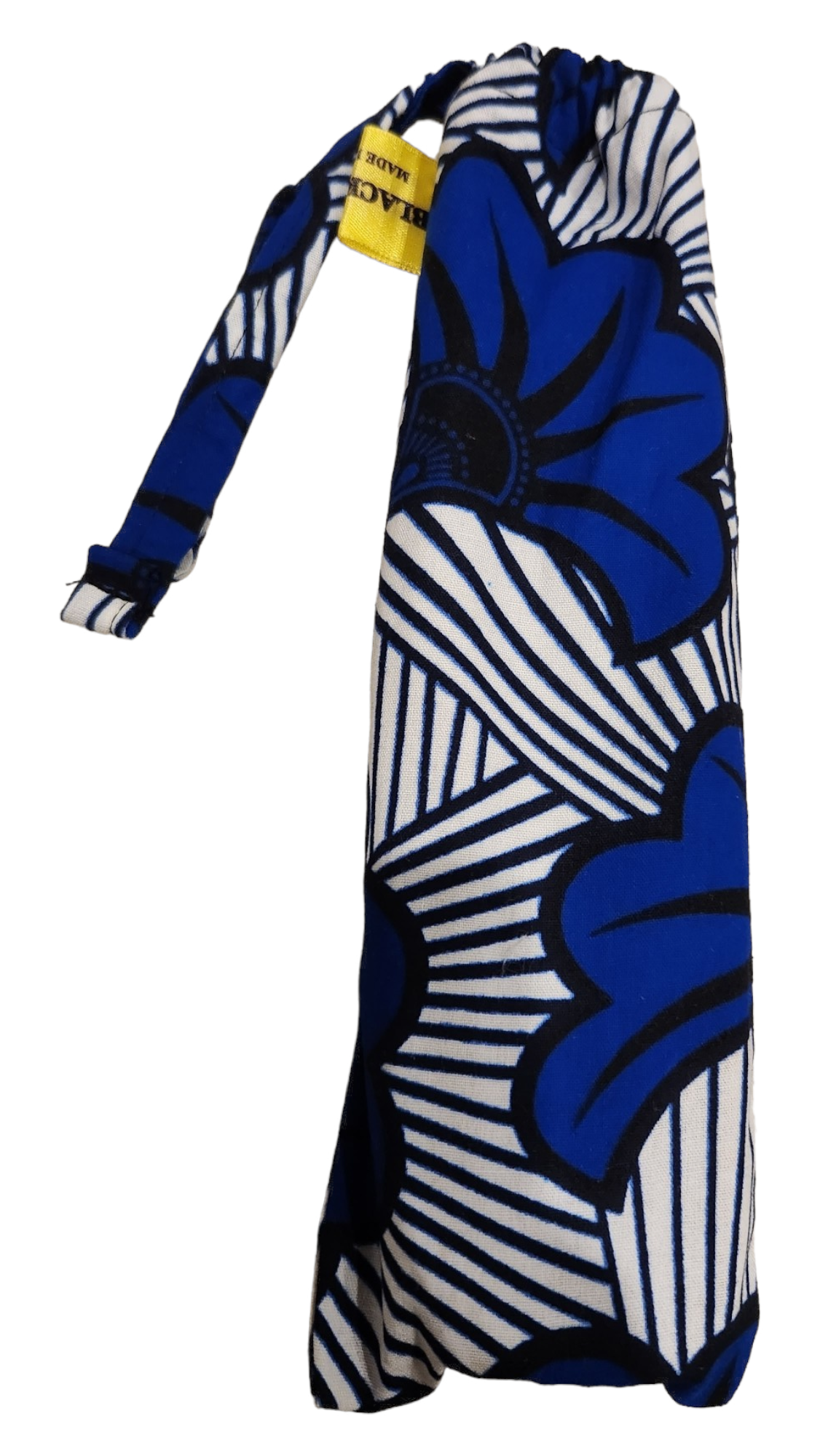Ankara Fan - White Stripes with Blue Flowers