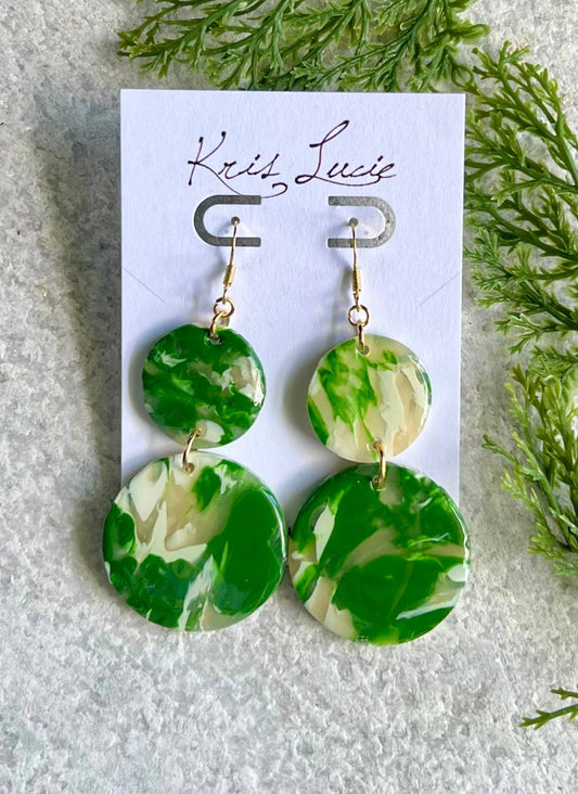 Earrings - Green Marble