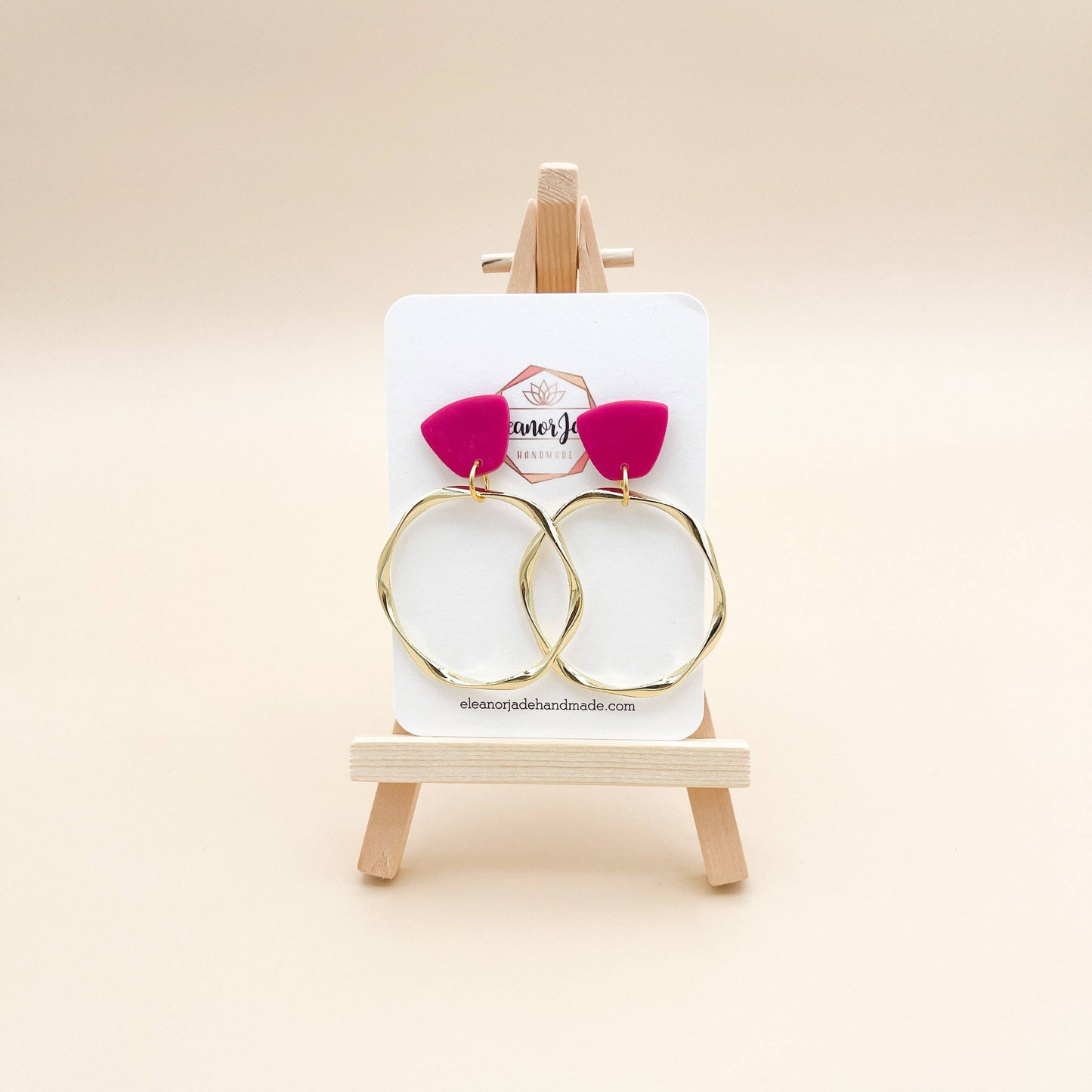 Pink Trapezoid + Gold Wavy Hoop Earrings