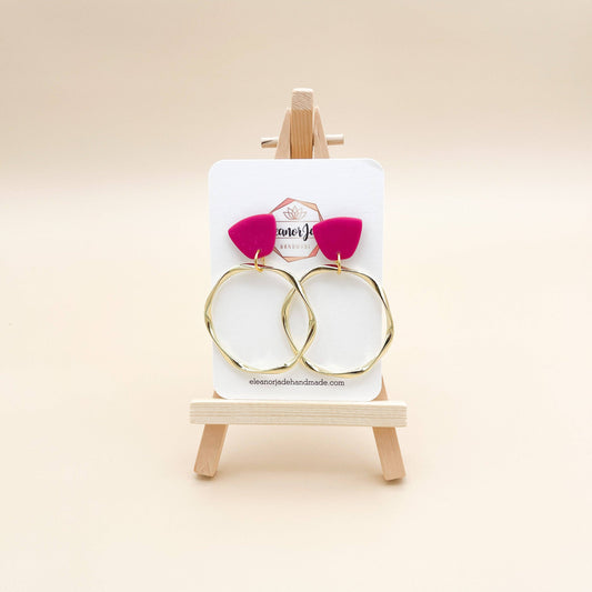 Pink Trapezoid + Gold Wavy Hoop Earrings