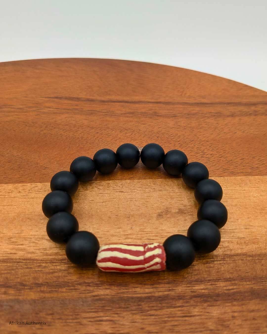 Onyx bracelet with Red African bead accent for men & women