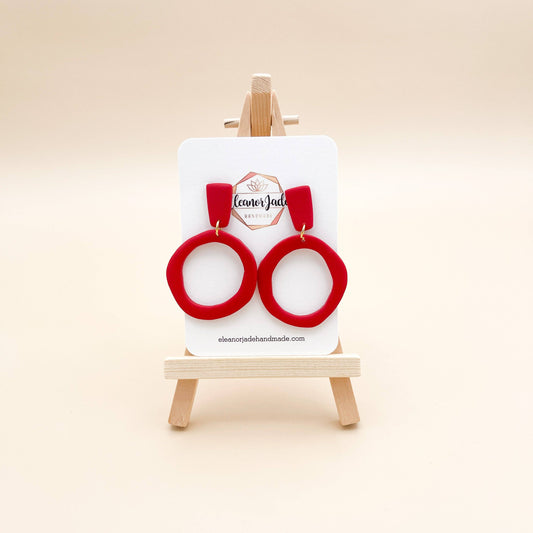 Red Organic Circle Hoop Earrings
