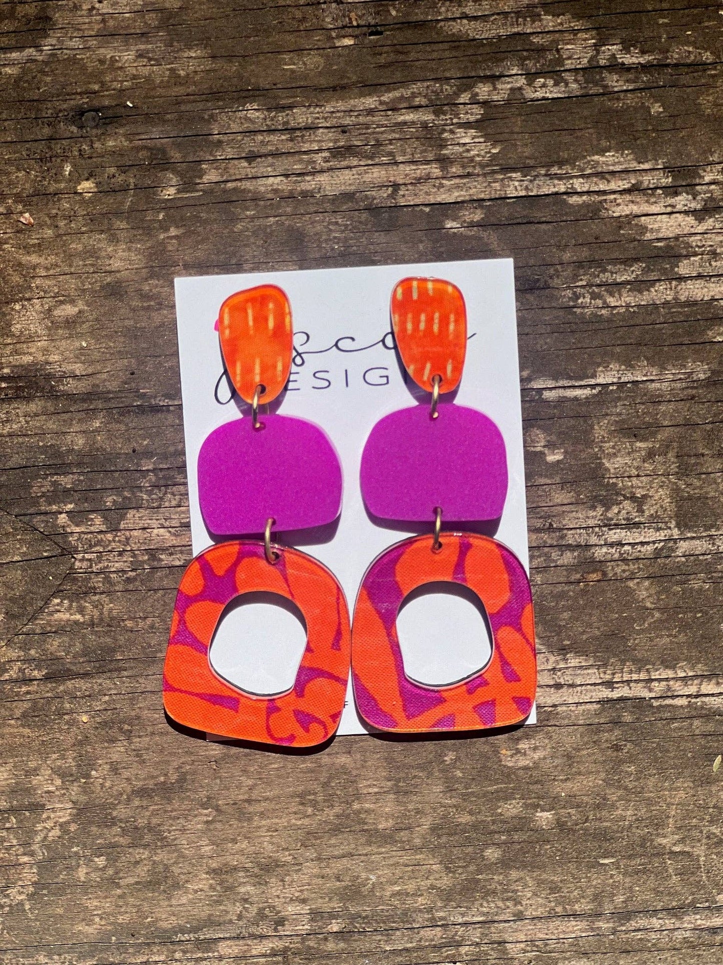 Earrings - Orange Purple 3 piece stud dangles