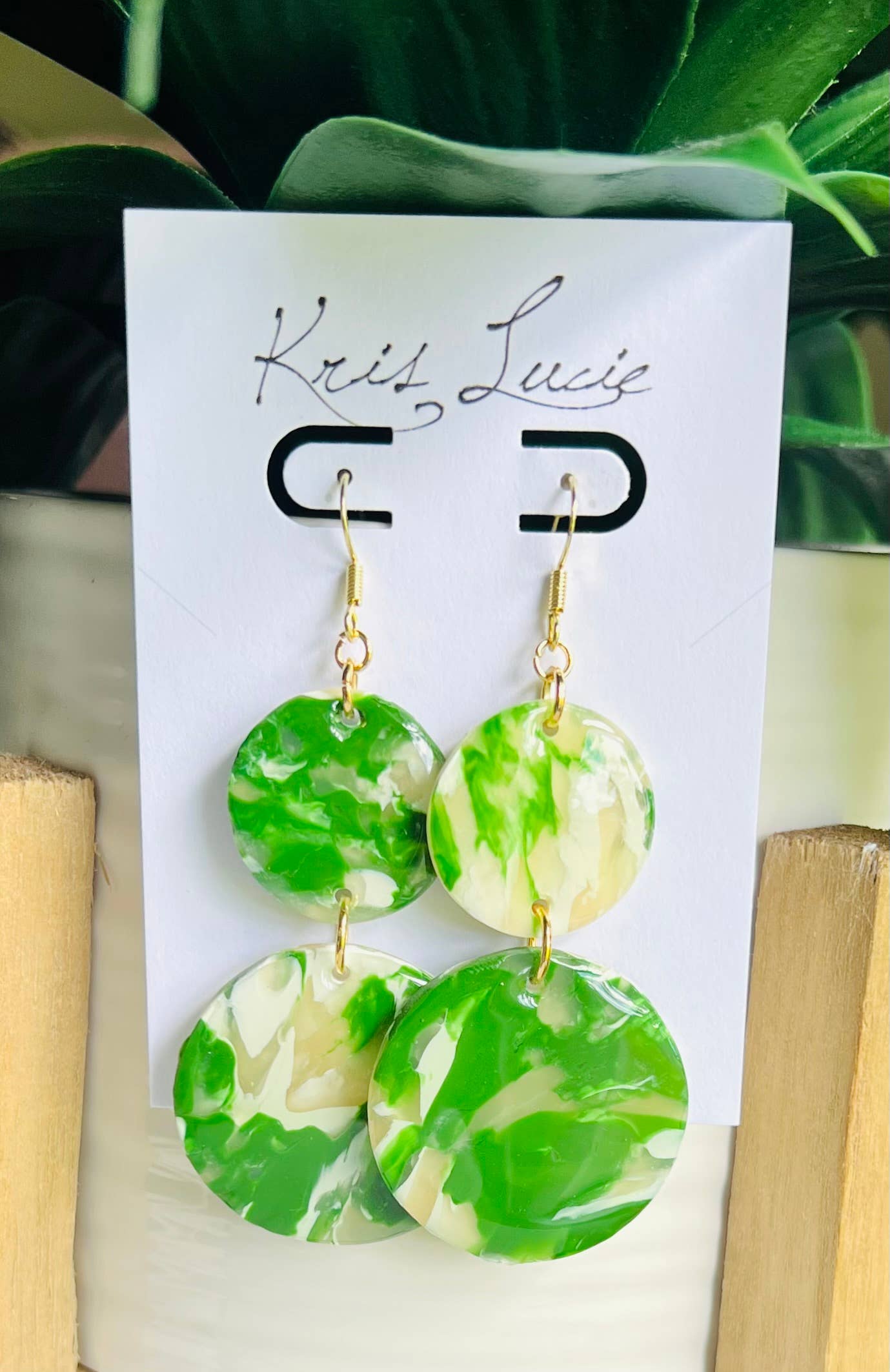 Earrings - Green Marble