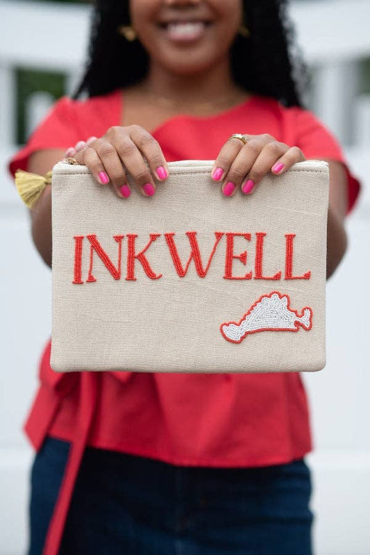 The Inkwell Canvas Pouch in Red and White