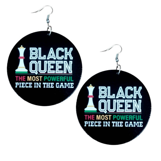 Black Queen Powerful Rasta Statement Dangle Wood Earrings
