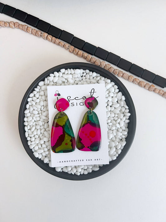 Earrings - Pink and Green Dangles