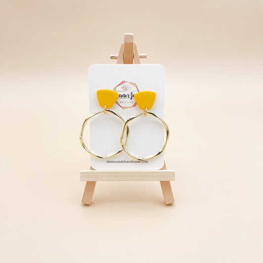 Earrings Yellow Trapezoid + Gold Wavy