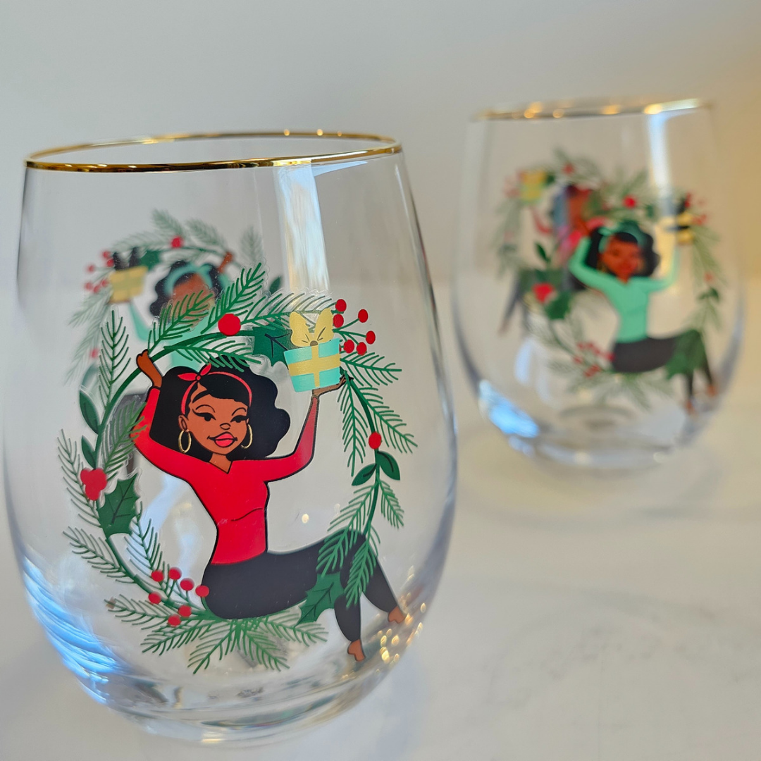 Holiday Holly Wine Glasses (2 Pack)