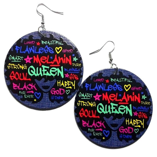 Earrings - Flawless Queen Graffiti Denim Statement Dangle Wood
