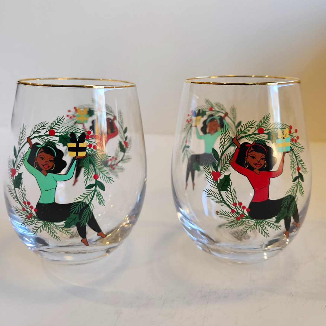 Holiday Holly Wine Glasses (2 Pack)