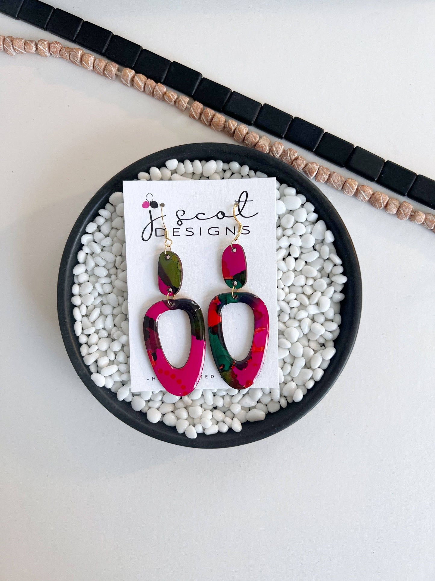 Earrings - Pink and Green Oval Dangles