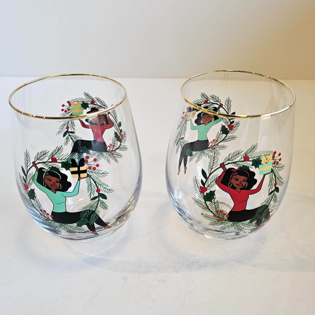 Holiday Holly Wine Glasses (2 Pack)