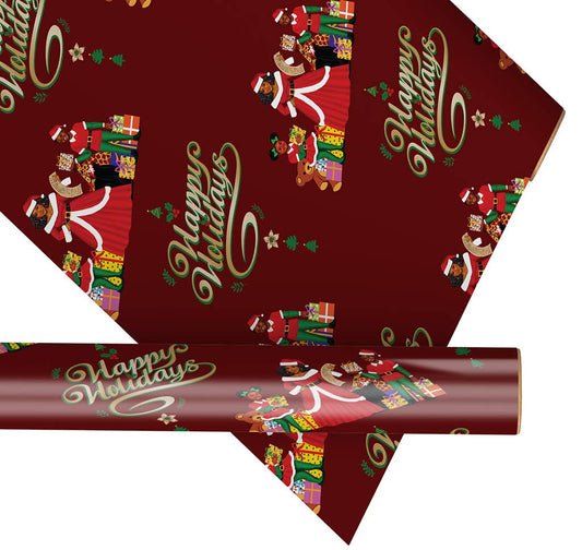 Holiday Magic Gift Wrap (Black Mrs. Claus and Elves)