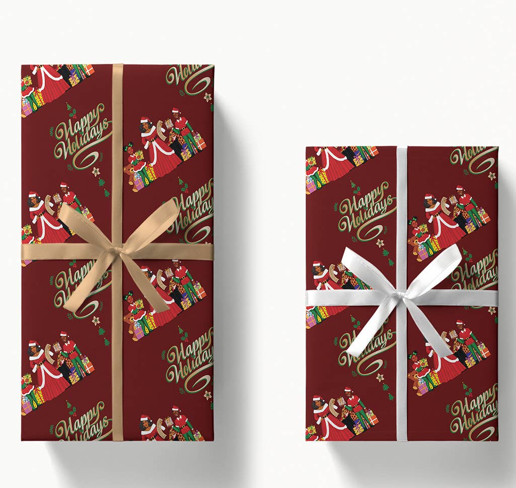 Holiday Magic Gift Wrap (Black Mrs. Claus and Elves)