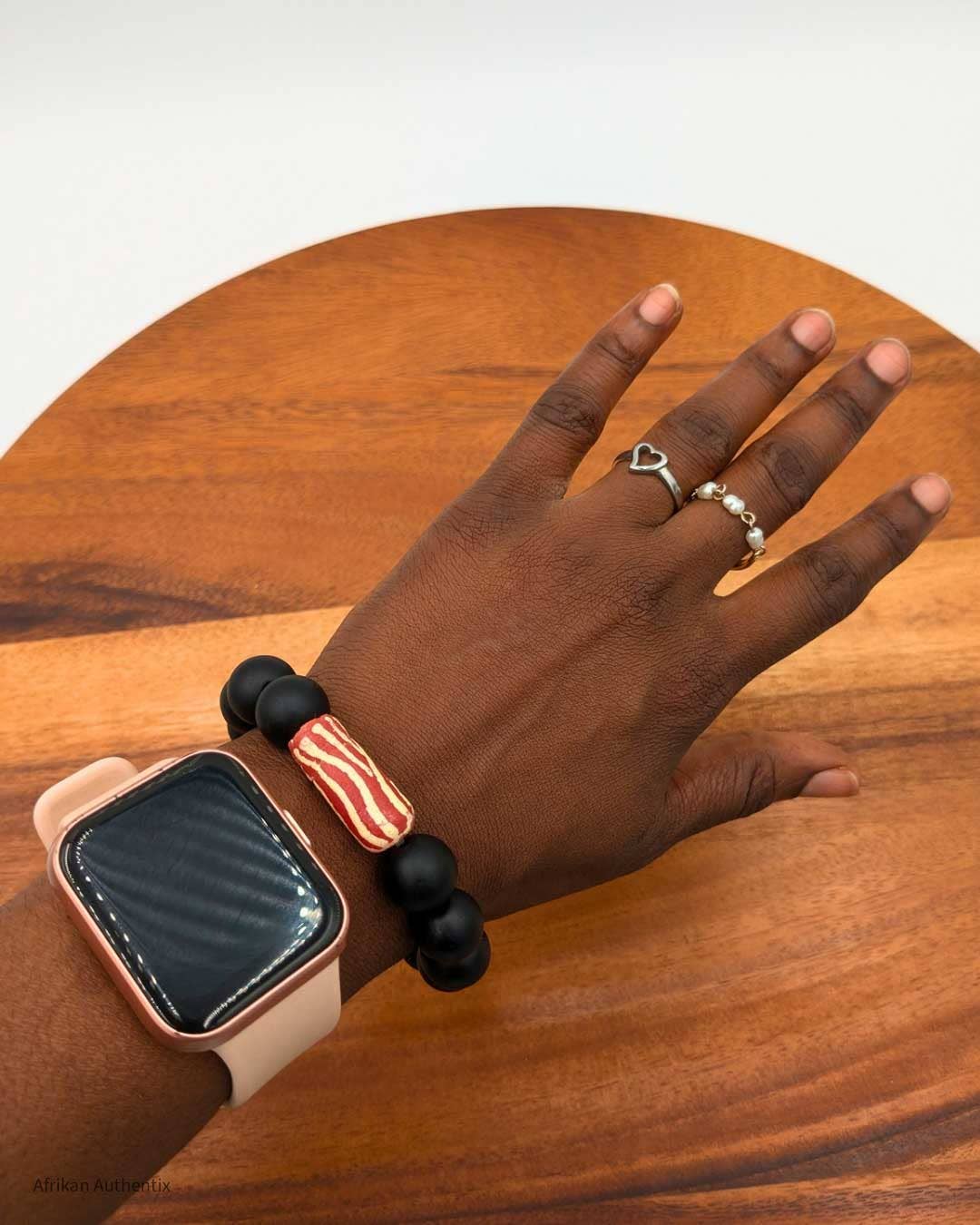 Onyx bracelet with Red African bead accent for men & women